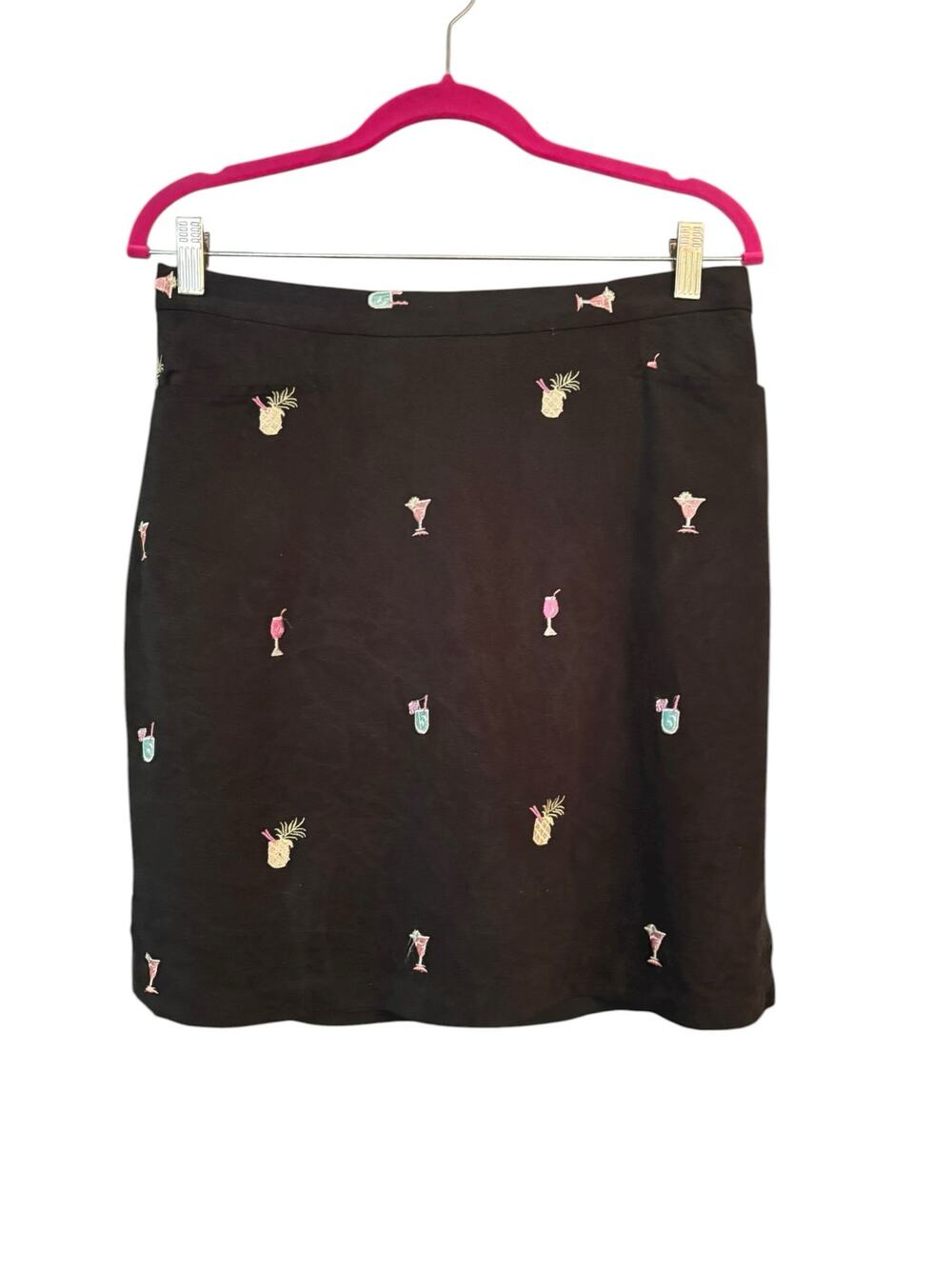 Vintage Bobby Chan 100% Silk Black Skirt 10 Embroidered Cocktails Preppy Resort